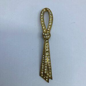 Vtg 1940 GOODY gold tone rhinestone bow tie brooch
